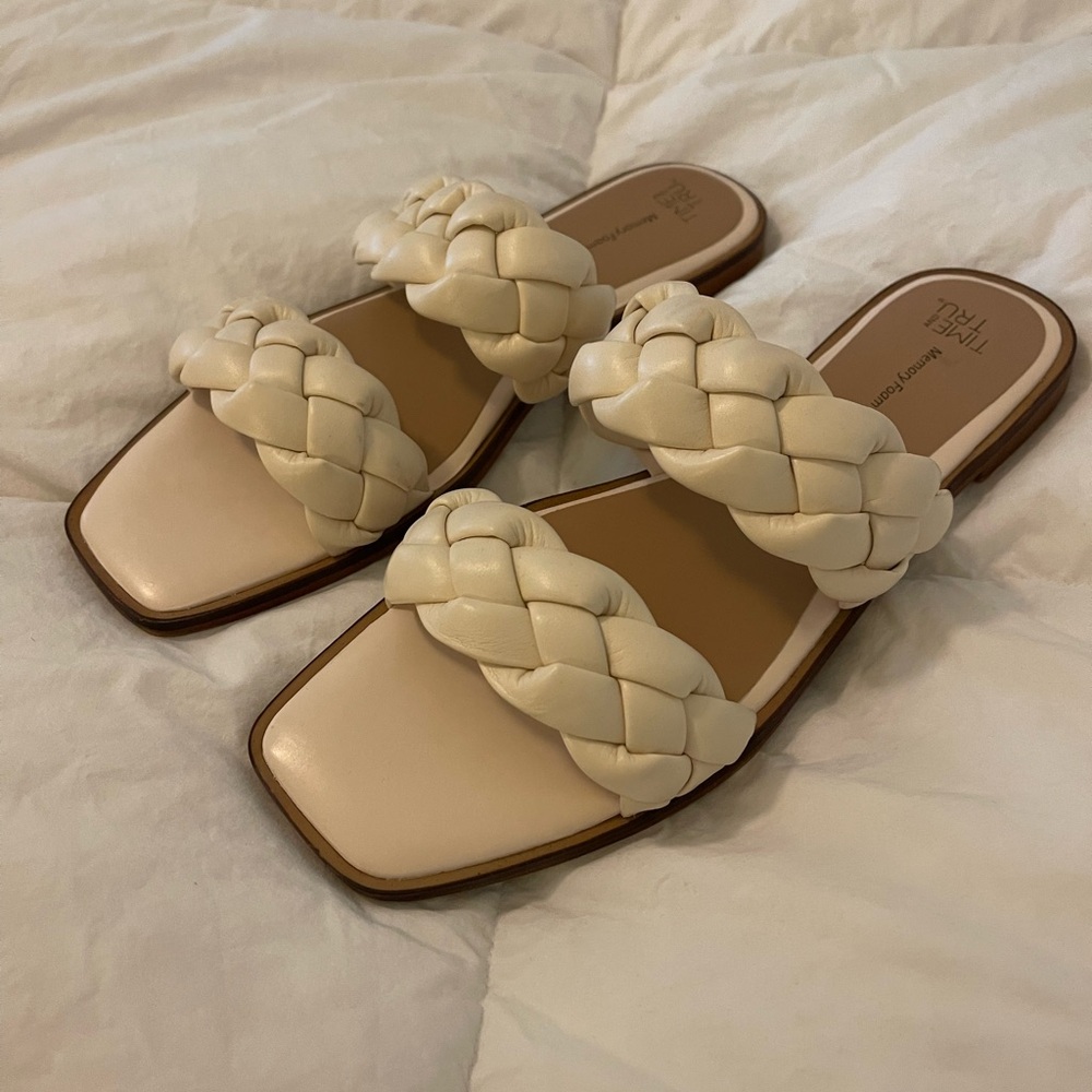 Women's Cream Braided Slide Sandals